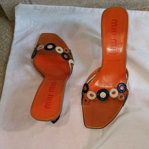 Miu Miu Orange, Navy Blue & Cream Open-toed Sandal